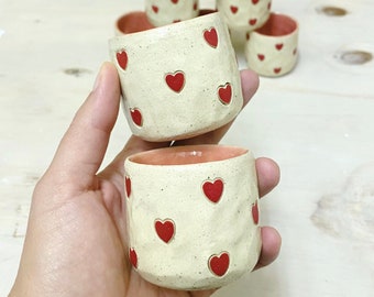 Handmade Espresso Cups - Ceramic Tumblers with Heart Design - 2oz / 3oz - Unique Gift for Foodies