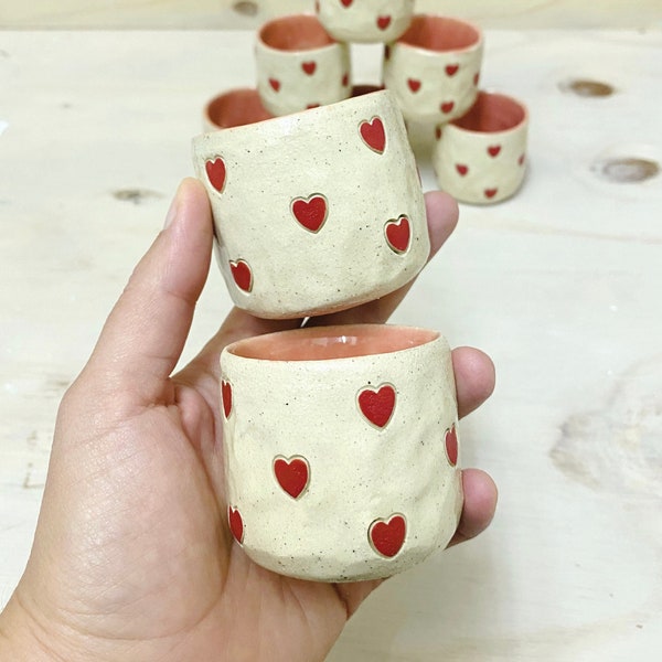 Handmade Espresso Cups - Ceramic Tumblers with Heart Design - 2oz / 3oz - Unique Gift for Foodies