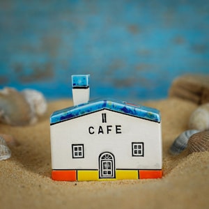CAFE Tiny Ceramic House, Casa in miniatura, Case britanniche, Grazioso villaggio di ceramiche, Decorazione per la casa Mini cottage colorato