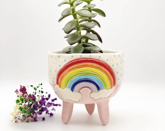 Regenboog keramische plantenbak/kleine plantenbakken/huisopwarming cadeau/plantenpotten/cactuspot/keramische potten voor planten