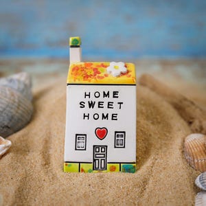 Home Sweet Home, Tiny Ceramic House , Miniature house, British Houses, Cute Pottery Village, Home Decoration Colourful Mini Cottage