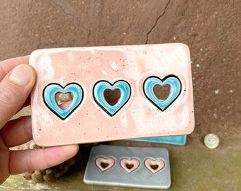 Handmade Heart Deco Ceramic Soap Dish, Soap Holder, Heart pattern handmade soap dish