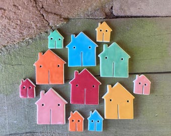 Handmade DIY Mosaic House Shape Tiles, Ceramic mosaic colorful house  tile