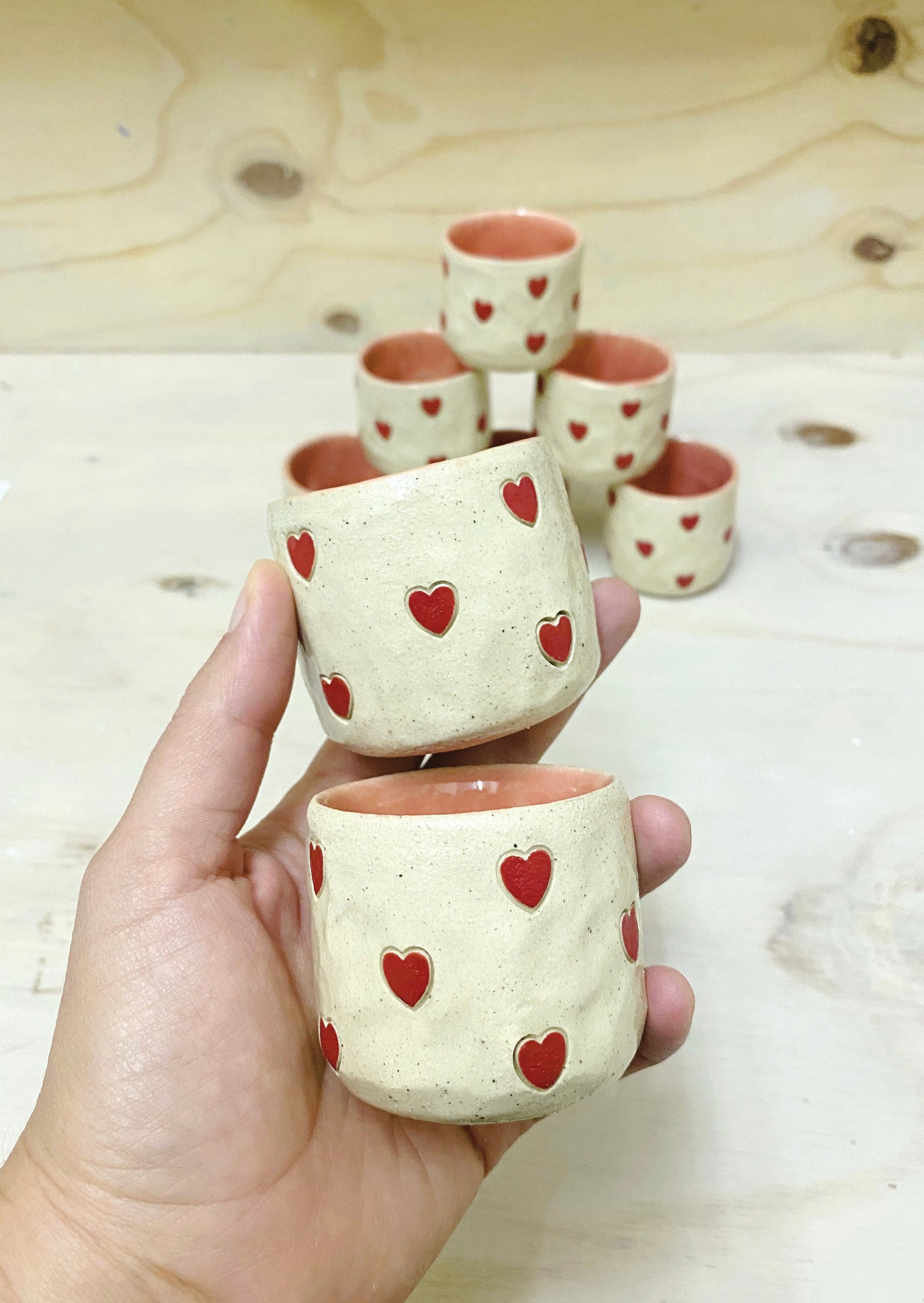 Handmade Espresso Cups - Ceramic Tumblers with Heart Design - 2oz / 3oz - Unique Gift for Foodies