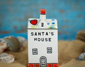 サンタの家 クリスマスの小さな陶器の家、ミニチュアハウス、イギリスの家、かわいい陶器の村、クリスマスギフト、ストッキングフィラー