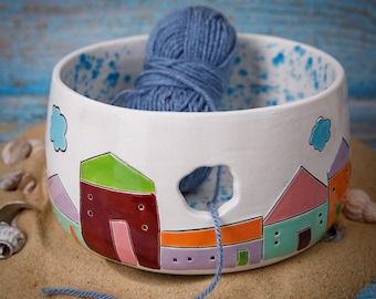 Unique Handcrafted Yarn Holder - Ceramic Yarn Bowl for Crafting-Tiny houses Deco