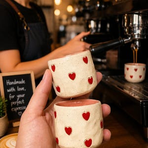Handmade Espresso Cup Set Ceramic Coffee Cup Heart Design 2oz 3oz | Gift for Coffee Lover | Artisan Pottery Unique Kitchen Gift Best Seller
