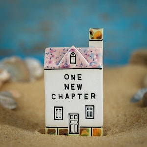 One New Chapter Ceramic House, Handmade Tiny Village, New Life present, Pottery Shelf Decor, Friendship Gift, Studio Pottery UK