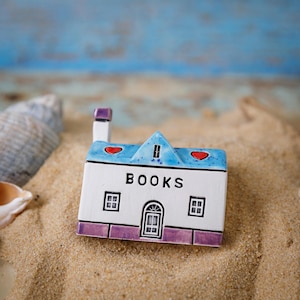 BOOKS Tiny Ceramic Houses, Gifts for Friends, Present for her,Handmade Tiny Village Houses, Cute gift