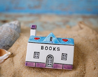BOOKS Tiny Ceramic Houses, Gifts for Friends, Present for her,Handmade Tiny Village Houses, Cute gift