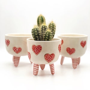 Handmade Ceramic Planters, Succulent Pot, Cactus Pots, Indoor Planter Pot, Love Collection, Planter with Heart, Birthday Present, Hand Plant