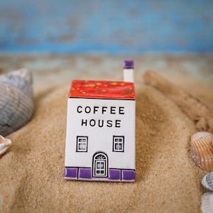 COFFEE HOUSE Tiny Ceramic Houses, Gifts for Friends, Present for her,Handmade Tiny Village Houses, Cute gift
