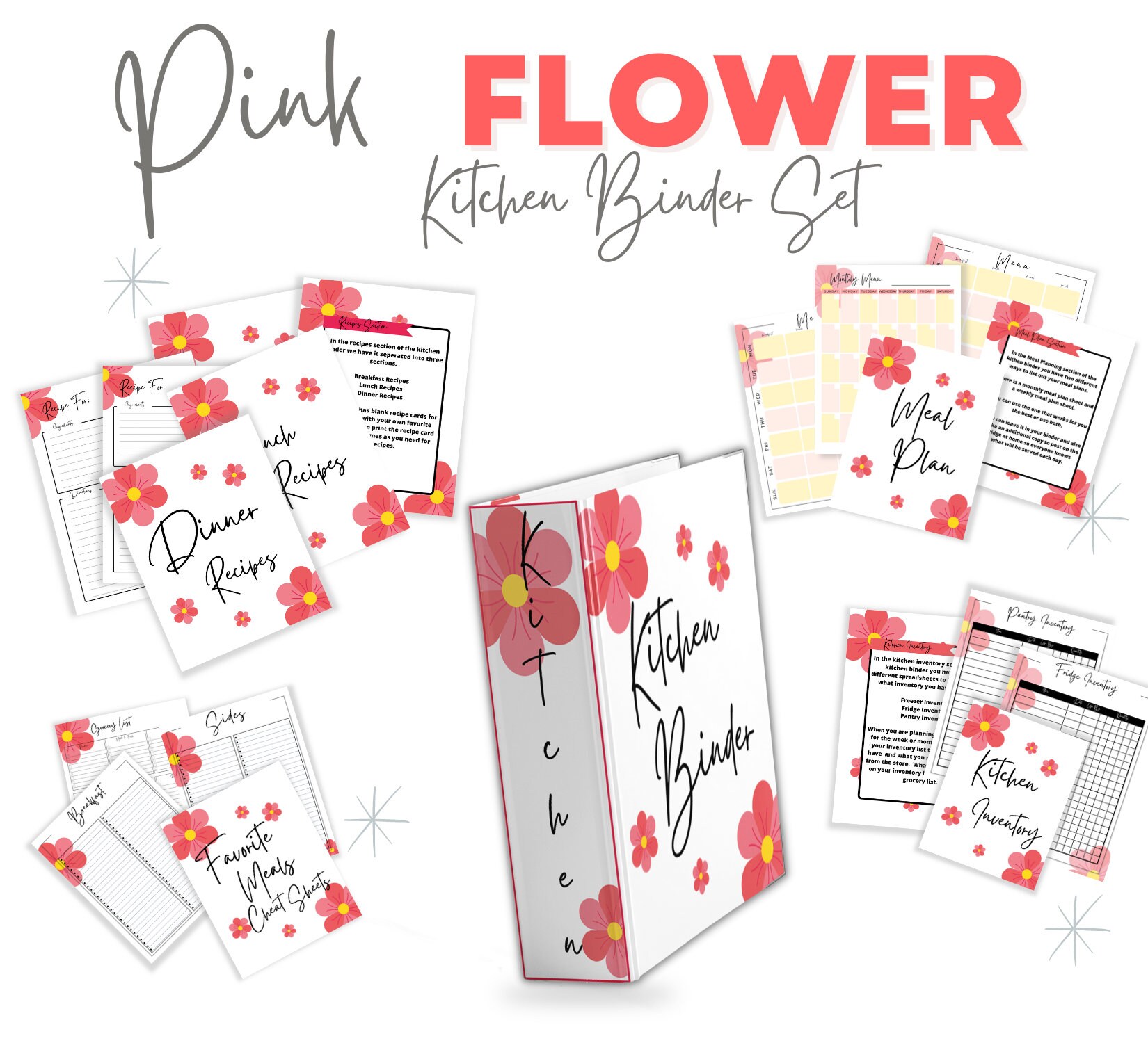 Pink Flower Printable Kitchen Binder - Etsy Australia