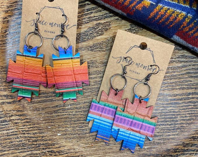 Western Serape Earrings, Western l Inspired Earrings, Cowgirl Fashion, Southwest Design Earrings, Western Serape Dangle Earrings