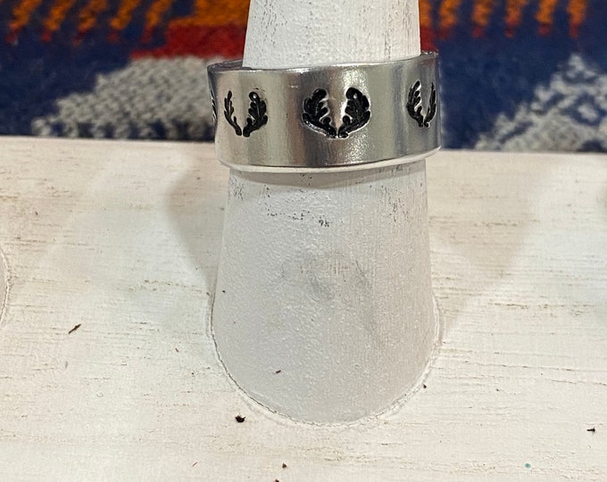 Deer Antler Hand Stamped Ring, Antler Ring, Stag head ring, hunter gift, huntress gift, hunting jewelry, whitetail ring, whitetail jewelry