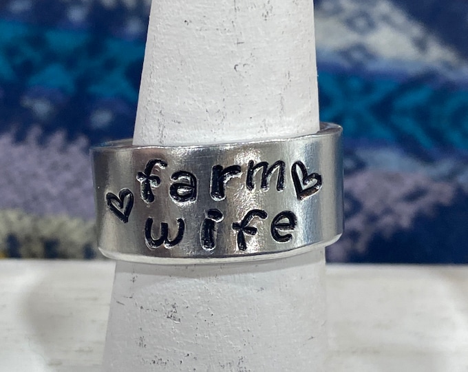 Farm Wife Metal Stamped Ring, Farm Wife, Farmers Gift, Wife Gift, Agriculture Ring, Farm Ring, Handstamped Ring, Western Ring, farm wife
