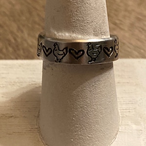 Handstamped chicken ring, chicken lover, chicken mom, chicken cow pig jewelry, chicken ring, chicken farmer, chicken gift, chicken jewelry