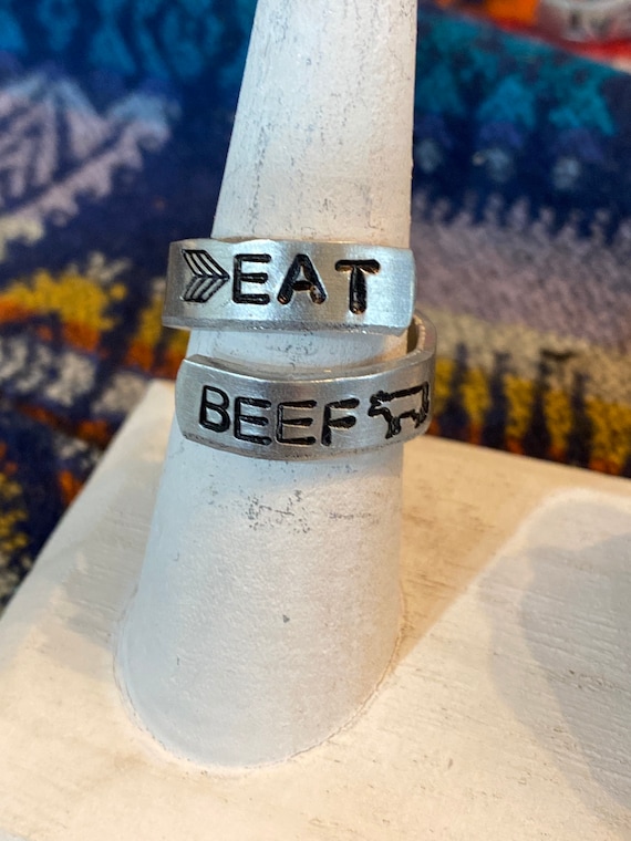Eat Beef Metal Stamped Ring, Eat Beef, Cattle Ring, Cow Ring, Weatern Ring, Rodeo Ring, Western Jewelry, Wrap Ring