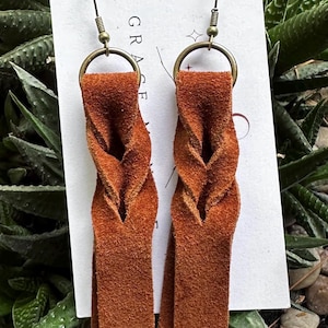 Braided Brown Leather Suede Unique Earrings/Classic Leather Earrings/Cowboy Knot/Western Chic Leather Earrings/Brown Suede Trending Earrings