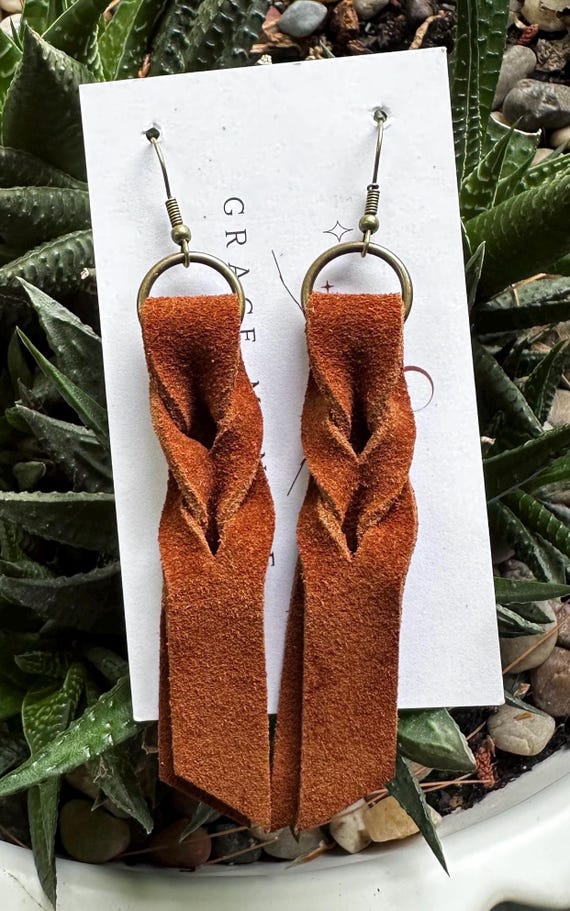 Brown Leather Cowboy Knot Earrings/Brown Bleed Knot Earrings/Brown Magic Braid Earrings/Trending Earrings/Western Chic Leather Earrings/Gift