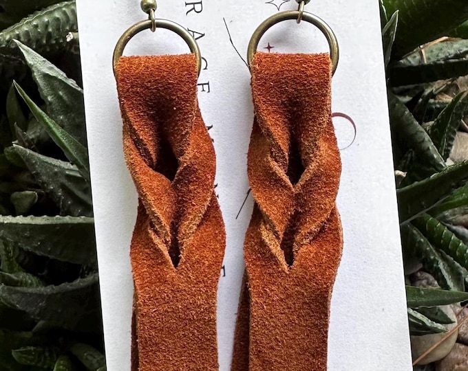 Brown Leather Cowboy Knot Earrings/Brown Bleed Knot Earrings/Brown Magic Braid Earrings/Trending Earrings/Western Chic Leather Earrings/Gift