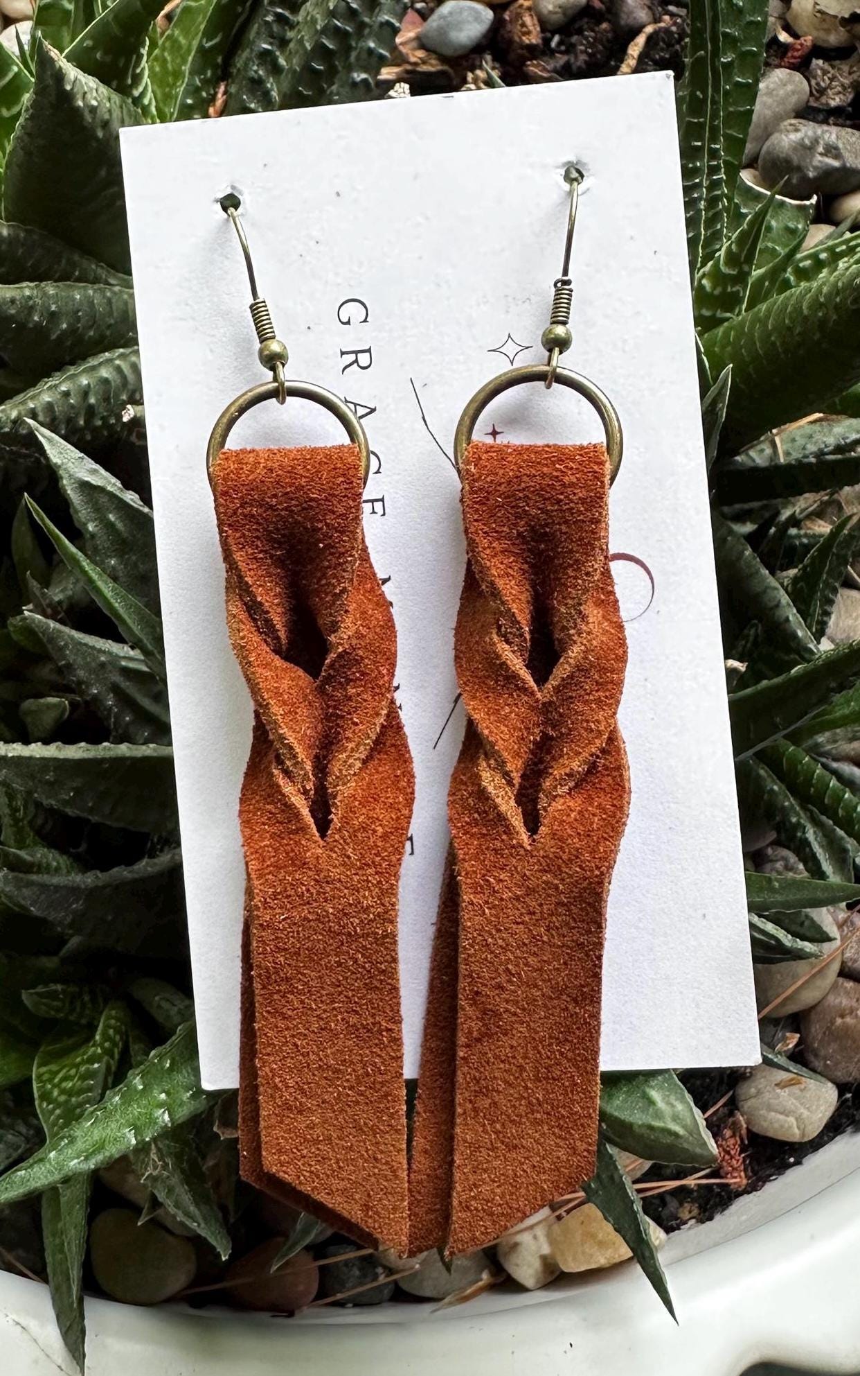 Brown Leather Cowboy Knot Earrings Brown Bleed Knot Earrings Brown Magic Braid Earrings Trending Earrings Western Chic Leather Earrings Gift