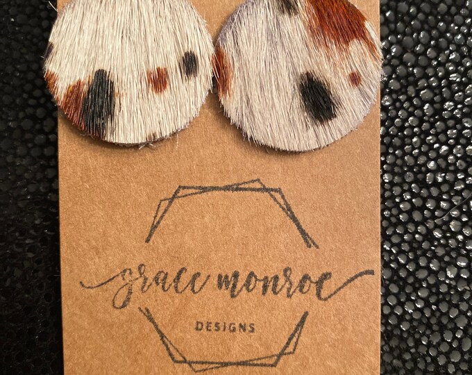 Spotted Pony Cowhide Earrings, cowgirl earrings, rodeo earrings, hair on hide circle earrings, Southwestern Earrings, trending earrings