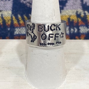 Buck Off Metal Handstamped Ring, Handstamped Jewelry, Rodeo Ring, Rodeo Jewelry, Country Fashion Ring, Cowboy Ring, Buck Off, Western Ring