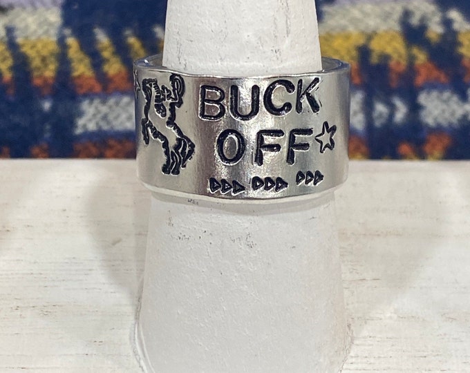 Buck Off Metal Handstamped Ring, Handstamped Jewelry, Rodeo Ring, Rodeo Jewelry, Country Fashion Ring, Cowboy Ring, Buck Off, Western Ring