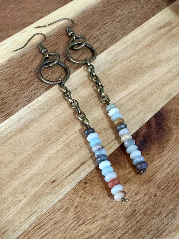 Earth Tone Beaded Lightweight Dangle Earrings/Simple Chic Multi Color Beaded Chain Earrings/Trending Fall Vibe Earthy Tone Beaded Earrings