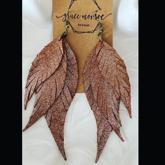 Brown Leather Fringe Feather Earrings, Brown Fringe Earrings, Trending Earrings, Fall Earrings, Brown Feather Earrings, Boho Feather Earring