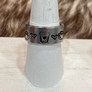 Coffee Lovers Statement Ring, Coffee Lovers Gift, Latte gift, Coffee Stocking Stuffer, coffe cup ring, coffee mug ring, Handstamped ring