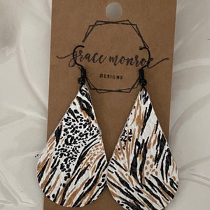 Leopard Frenzy Teardrop Earrings, Cowhide Earrings, Leopard Earrings, Zebra Stripe Earrings, Trending Earrings, Leather Animal Print Earring