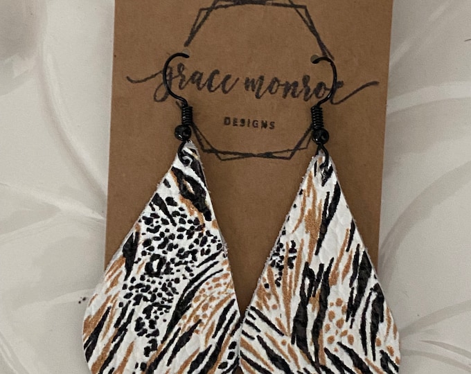 Leopard Frenzy Teardrop Earrings, Cowhide Earrings, Leopard Earrings, Zebra Stripe Earrings, Trending Earrings, Leather Animal Print Earring