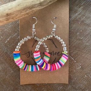 Rainbow Heishi Hoops, Heishi Earrings, Rainbow Earrings, Teacher Gift, Heishi Jewelry, Rainbow Heishi Dangles, Trending Earrings, Colorful
