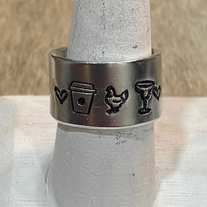 Coffee Chickens and Cocktails Ring, chicken lovers, chicken ring, coffee lovers, chicken statement jewelry, chicken ring, coffee ring