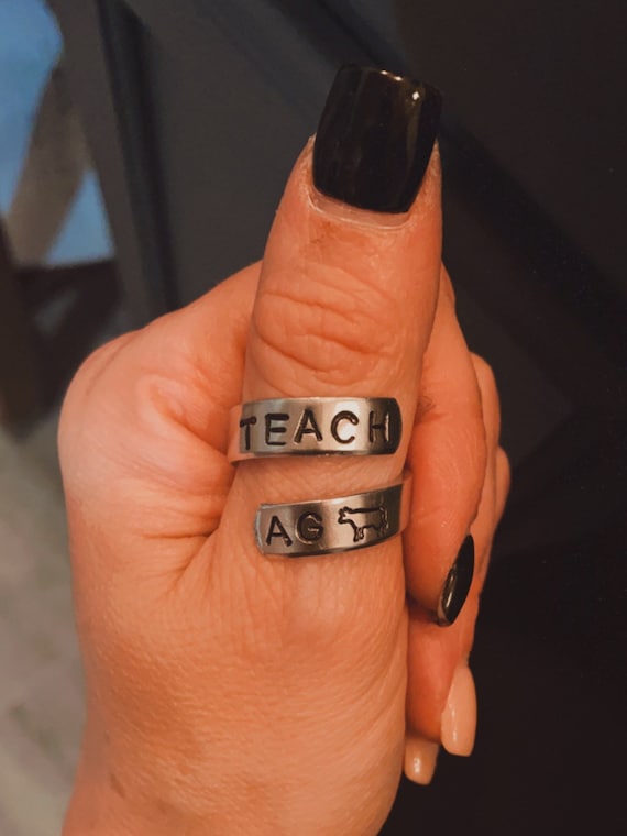 Teach Ag Metal Stamped Ring, Wrap Ring, Agriculture Ring, Farm Ring,Hand Stamped Ring, Cattle Ring, FFA Ring, Western Ring, Farm Ring,