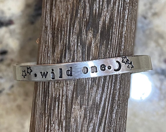 Wild One Handstamped Metal Cuff Bracelet, wild one bracelet, cowgirl jewelry, rodeo jewelry, handstamped bracelet, boho hippie, eclectic