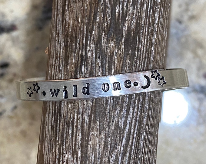 Wild One Handstamped Metal Cuff Bracelet, wild one bracelet, cowgirl jewelry, rodeo jewelry, handstamped bracelet, boho hippie, eclectic