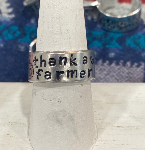 Thank a Farmer Metal Stamped Ring, Hand Stamped Ring, Thank a Farmer, Farmer Gift, Tractor Ring, Farm Life, Hand Stamped Jewelry,   Ag Ring