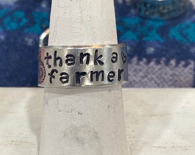 Thank a Farmer Metal Stamped Ring, Hand Stamped Ring, Thank a Farmer, Farmer Gift, Tractor Ring, Farm Life, Hand Stamped Jewelry,   Ag Ring