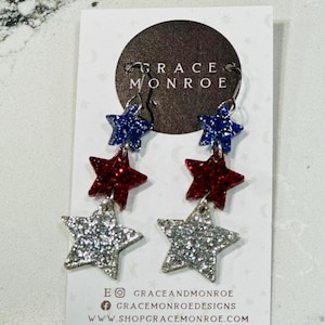 Red White Blue Glitter Star Acrylic Earrings/Trending Fourth of July Earrings/Patriotic Earrings/USA Earrings/Independence Day Star Earrings