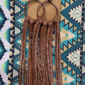 Iridescent Shimmer Fringe Earrings, Brown Fringe Earrings, Holiday Gift, Trending Earrings, Boho Chic, Cowgirl Earrings, Long Fringe, Rodeo