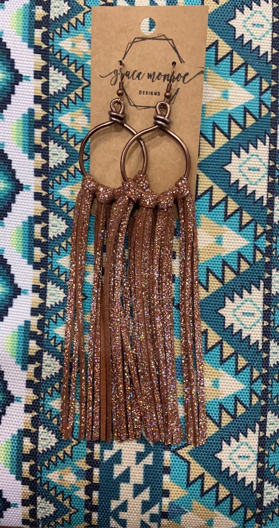 Iridescent Shimmer Fringe Earrings, Brown Fringe Earrings, Holiday Gift, Trending Earrings, Boho Chic, Cowgirl Earrings, Long Fringe, Rodeo