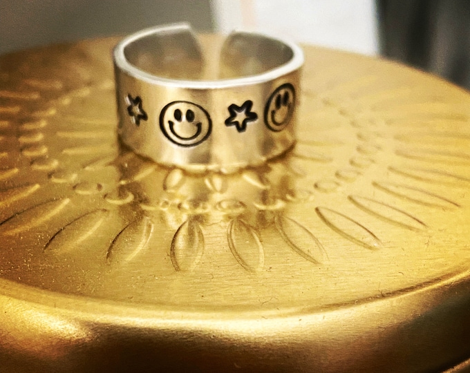 Handstamped Smiley Face Ring, Just Smile, Smiley Face Jewelry, Handstamped Jewelry, Happiness Ring, Choose Happy, Teen Gift, Trending Ring