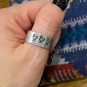 Chicken Hand Stamped Ring, hen ring, chicken lady ring, farm jewelry, chicken mom, chicken lover, chicken farmer jewelry, chicken gift