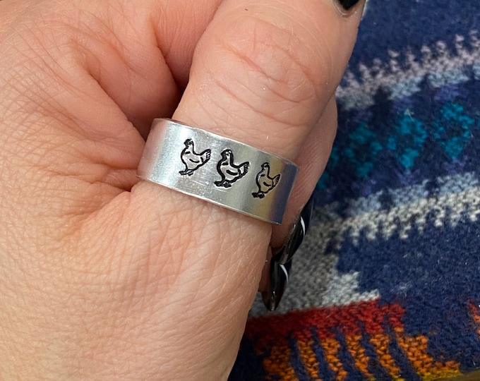 Chicken Hand Stamped Ring, hen ring, chicken ring, farm jewelry, chicken mom, chicken lover, chicken farmer jewelry, chicken gift, roosters
