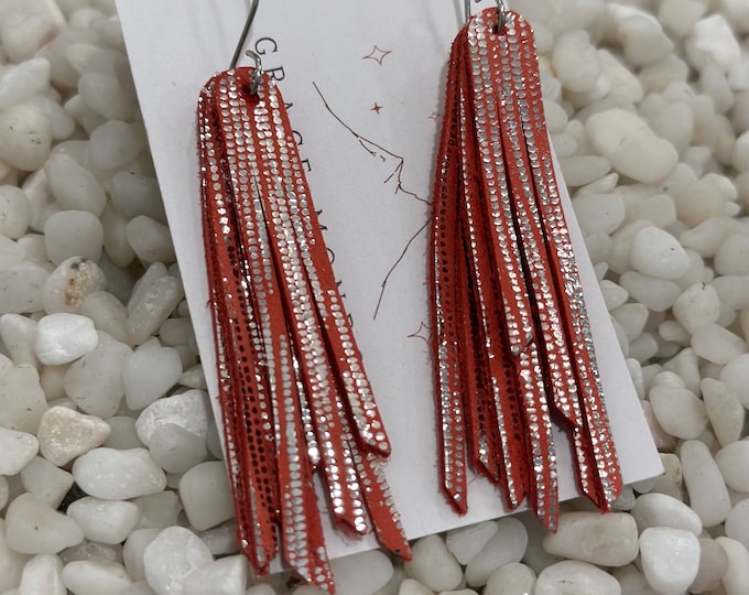 Metallic Coral Black Turquoise Leather Fringe Earrings/Dainty Fringe Earrings/Trending Earrings, Bridal Earrings/Western Earring/Boho Fringe