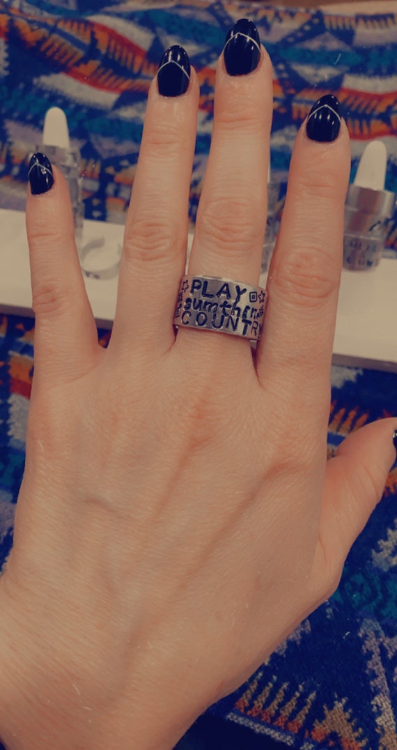 Play Something Country Hand Stamped Ring, cowgirl jewelry, Country Music Ring Gift, Cowgirl Ring, Western Inspired Jewelry, Western Ring