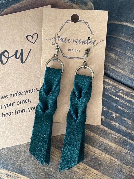Magic Knot Earrings , Cowboy Knot Earrings , Blood Knot Earrings, Leather Earrings, Trending Earrings, Boho Hippie Earrings, Green Earrings